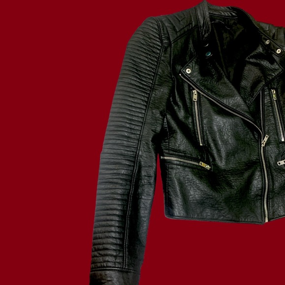 Zara Leather Moto Biker Jacket Leatherette Modern Punk Contemporary Jacket Vegan - Picture 5 of 8